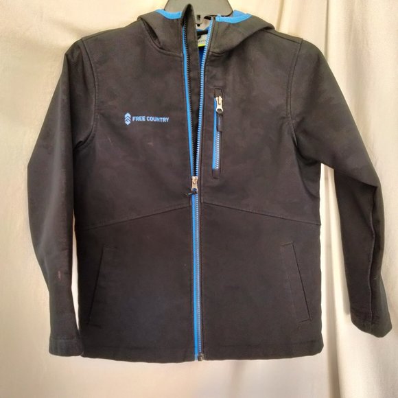 Free Country Jacket Coat Black Blue Zip Up Hoodie Boys Size Large 7 / 8
